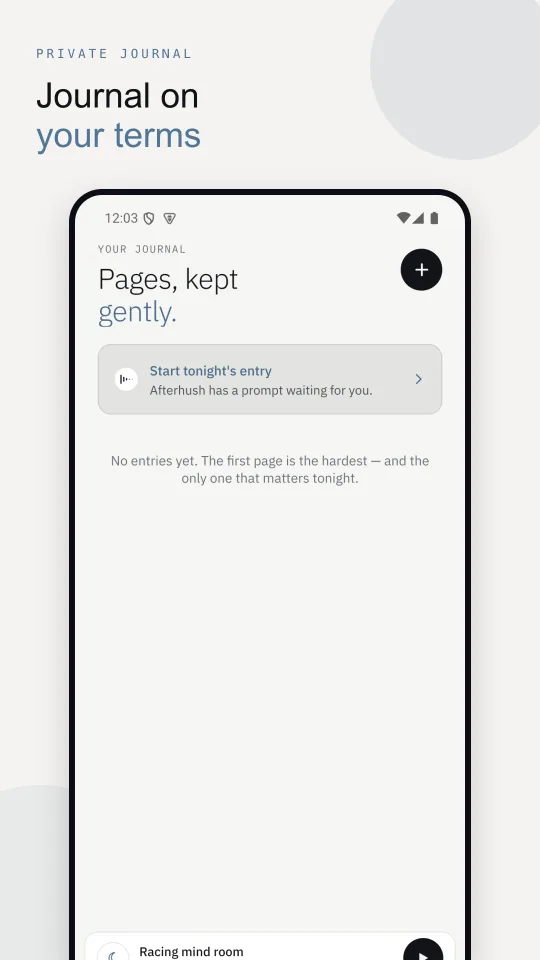 Afterhush private journal screen